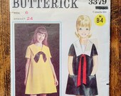 Vintage Butterick 3379 Girls Dress Pattern, Girls A-Line Dress Pattern, Sailor Collar Dress Pattern *Size Child 6* UNCUT Pattern (1965)