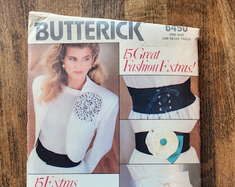 Butterick 6490 Womens Belt Sewing Pattern, Flower Broach Sewing Pattern, 80s belt Pattern, Lace up Belt Pattern, leather belt pattern