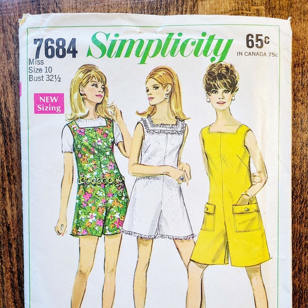 Vintage Simplicity 7684 Womens Jumper Pattern, 60s Jumper Pattern, 1960s Womens Fashion, Sleeveless Jumper *Size 10, B 32.5"* Cut (1968)