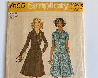 Simplicity 6155 Womens Dress Pattern, 70s Dress Pattern, Flared Dress Pattern, Retro Dress Pattern *Size 16* UNCUT Sewing Pattern (1973)