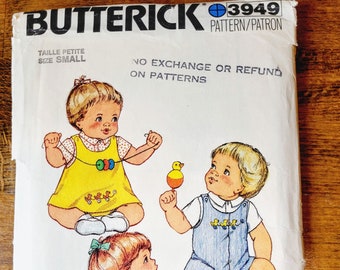 Butterick 3949 Infant Jumper Pattern, Infant Overalls Pattern, Infant Panties Pattern, Infant Shirt, Vintage Kids Sewing *Size 6-8kgs*