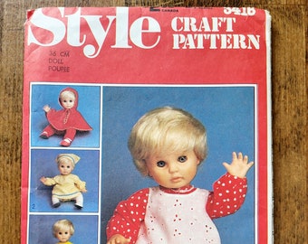 Style 3416 Doll Clothes Sewing Pattern, 14" Doll Clothing, 80s Doll Clothes, Doll Cape Pattern, Doll Dress Pattern, Doll Pinafore, UNCUT