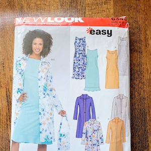 May include: A sewing pattern for a dress and jacket with a floral print. The pattern is from New Look and is size A 8-14. The pattern is easy to sew and includes instructions for making a tote bag.