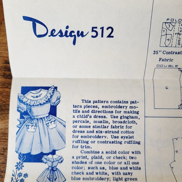 Laura Wheeler Pattern Design 512 Children's Dress Pattern, 50s Child's Dress, Child Party Dress, Embroidered Dress Pattern *Size 2-10* 1956