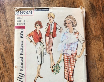 Vintage Simplicity 2933 Patrón de blusa de mujer, Patrón de falda de dama, Patrón de chaqueta de mujer, Vintage Plus Size * Talla 18* UNCUT 1959