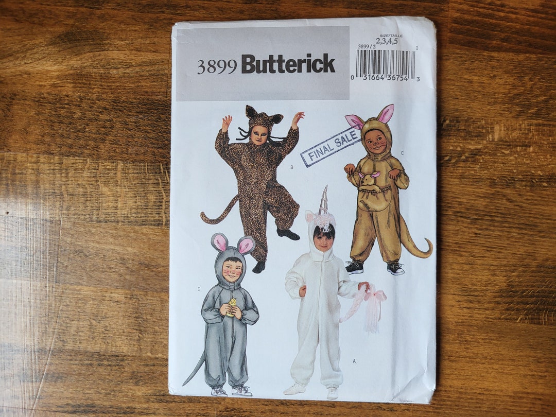 Butterick 3899 Child Costume Pattern, Unicorn Costume Pattern, Mouse