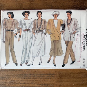 Retro Vogue 9199, 80s Oversized Blazer Pattern, Boatneck Shirt Pattern, A-Line Skirt Pattern, Front Pleat Pants Pattern *Size 8 to 12*