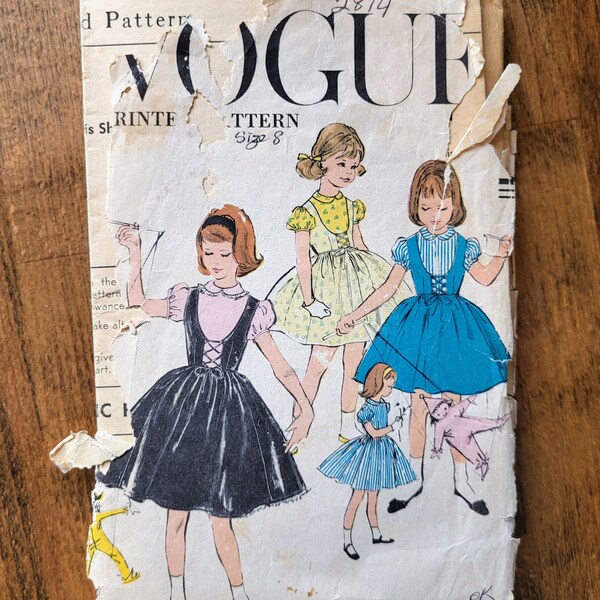 Vintage Vogue 2814 Girls Dress Pattern, Vintage Girls Dress Pattern, 50s Girls Jumper Pattern, 50s Jumper Pattern *Size Child 8* 1957