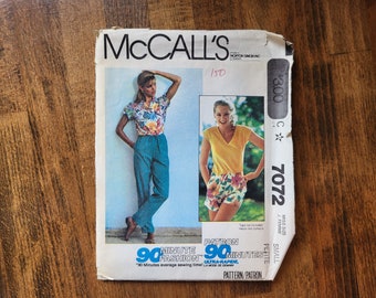 McCall's 7072 Womens Pants Pattern, Womens Shorts Pattern, Summer Pants Pattern, Casual Shorts Pattern *Size 10-12 Waist 25-26"* UNCUT 1980s