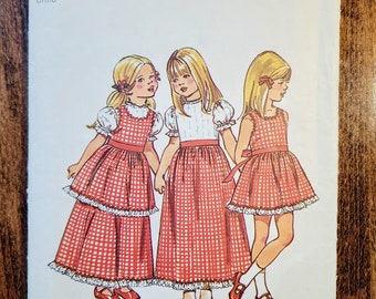 Simplicity 5383 Girls Dress Pattern, Girls Pinafore Pattern, Long Dress, 1970s Girls Fashion, Girls Summer Dress *Size Girls 3* Cut 1971