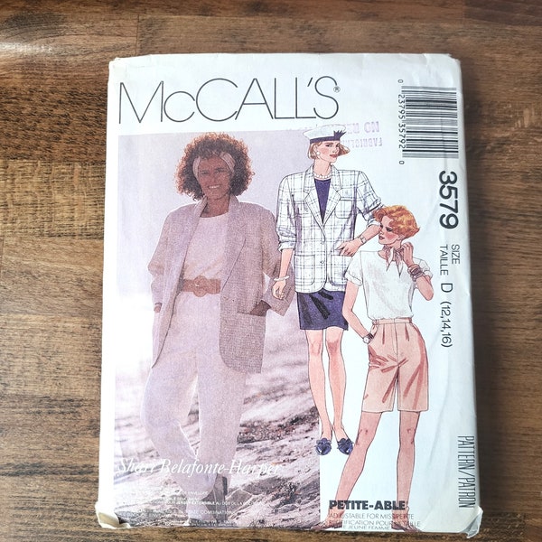 McCalls 3579 Womens Shorts Pattern, 80s Blazer Pattern, Womens Short Skirt Pattern, Womens Pants Pattern, 80s Fashion Sewing *Size 12-16*