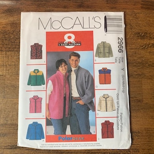 McCall’s 2966 Fleece Jacket Pattern, Fleece Vest Pattern, Womens Fall Jacket, Mens Fall Vest Pattern *Size S-M-L/Bust 34 to 44* UNCUT