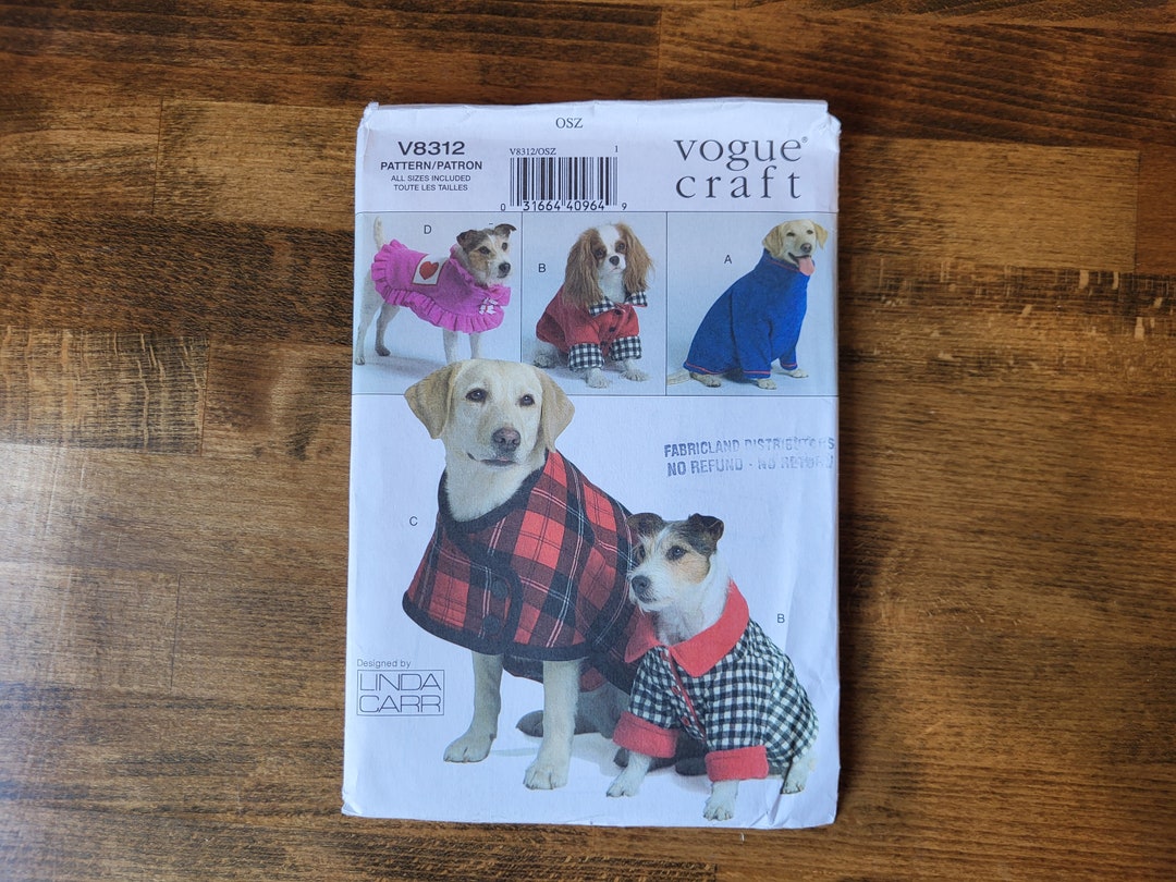 Vogue Craft V8312 Dog Coat Sewing Pattern, Dog Winter Coat Pattern