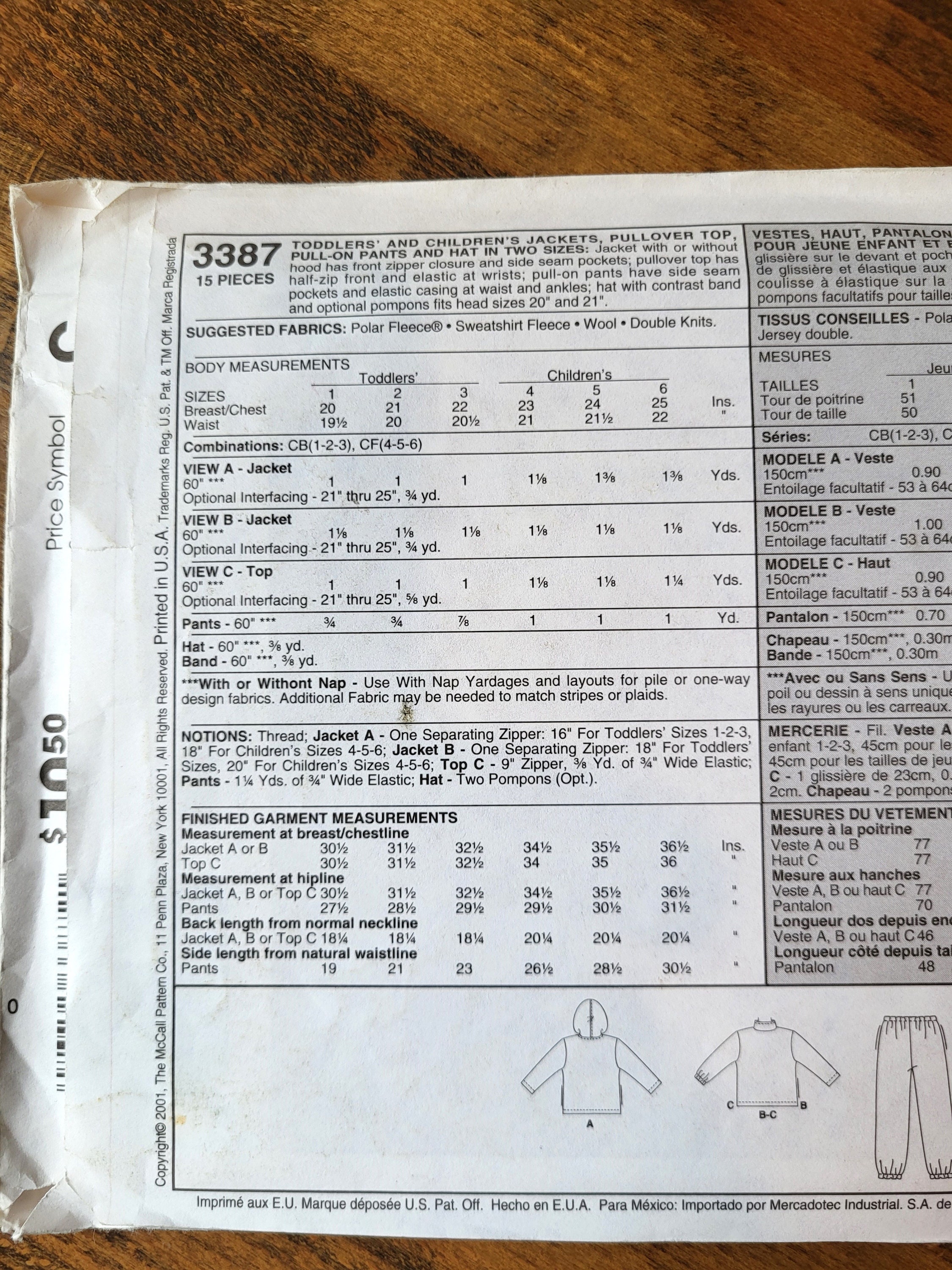Mccall's 3387 Child Fleece Jacket Pattern, Child Half Zip Jacket ...