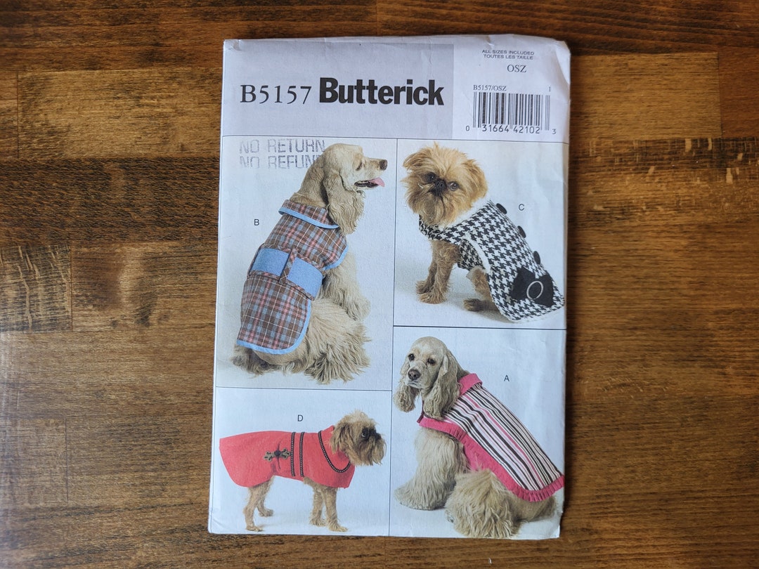 Butterick B5157 Dog Coat Pattern, Small Dog Coat Pattern, Large Dog
