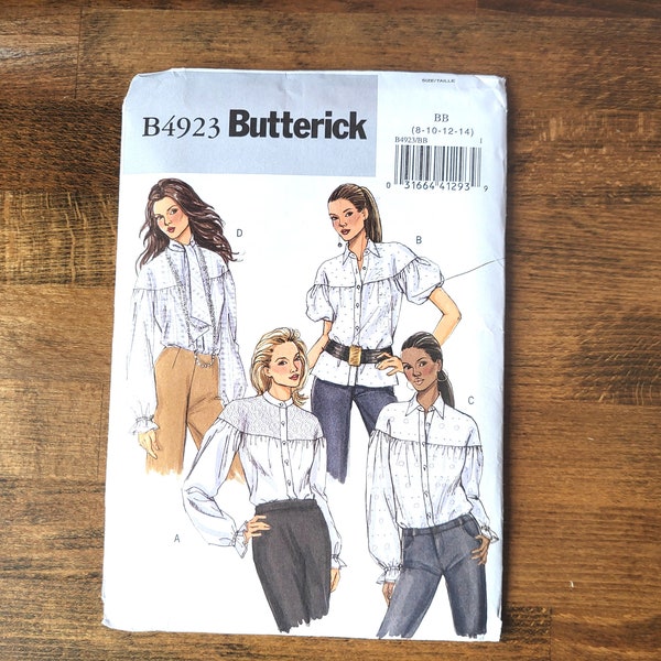 Butterick B4923 Womens Blouse Pattern, Loose-fitting Blouse Pattern, Front Yoke Blouse Pattern, Puff Sleeve Blouse *Size 8 to 14* UNCUT