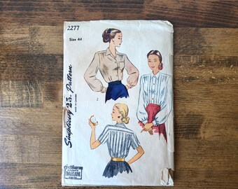 Vintage Simplicity 2277 Womens Blouse Pattern, 50s Blouse Pattern, Button-up blouse Pattern, Front tucks Blouse Pattern *Size 44* UNCUT