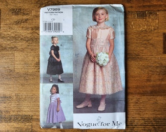 Vogue V7989 Girls Formal Dress Pattern, Flower Girl Dress Pattern, 1st Communion Dress Pattern, Birthday Dress Pattern *Size 2-3-4 & 4-5-6*