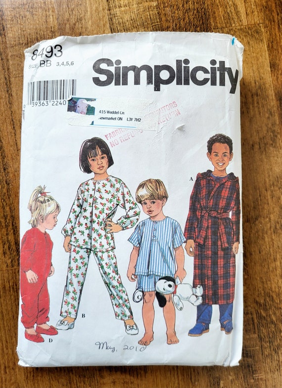 Simplicity 8493 Toddler Pajama Pattern Kids Pajama Pattern Kids