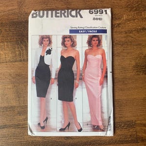 Butterick 6991 Womens Dress Pattern, Formal Dress Pattern, Sweetheart Strapless Dress, 80s Dress Pattern, Fitted Dress *Size 6-10* UNCUT