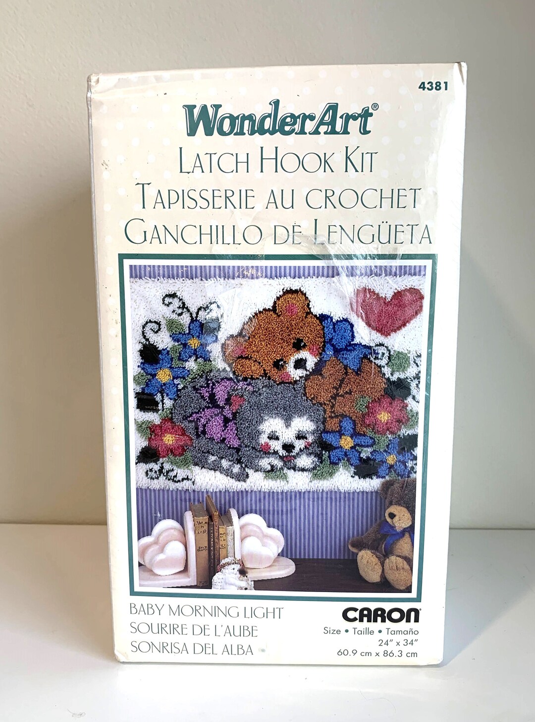 Wonderart Latch Hook Kit 4381 Baby Morning Light, Caron, 24 X 34, Bear
