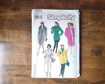 Simplicity 8872 Womens Coat Pattern, Fall Coat Pattern, Long Coat Pattern,  80s Coat Pattern, Belted Coat Pattern *Size 12* CUT (1988)