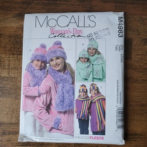 McCall&#39;s M4983 Womens Fleece Jacket Pattern, Child Fleece Jacket Pattern, Womens Fleece Hat Pattern, Child Fleece Hat *Size C 3-8, W S-L*