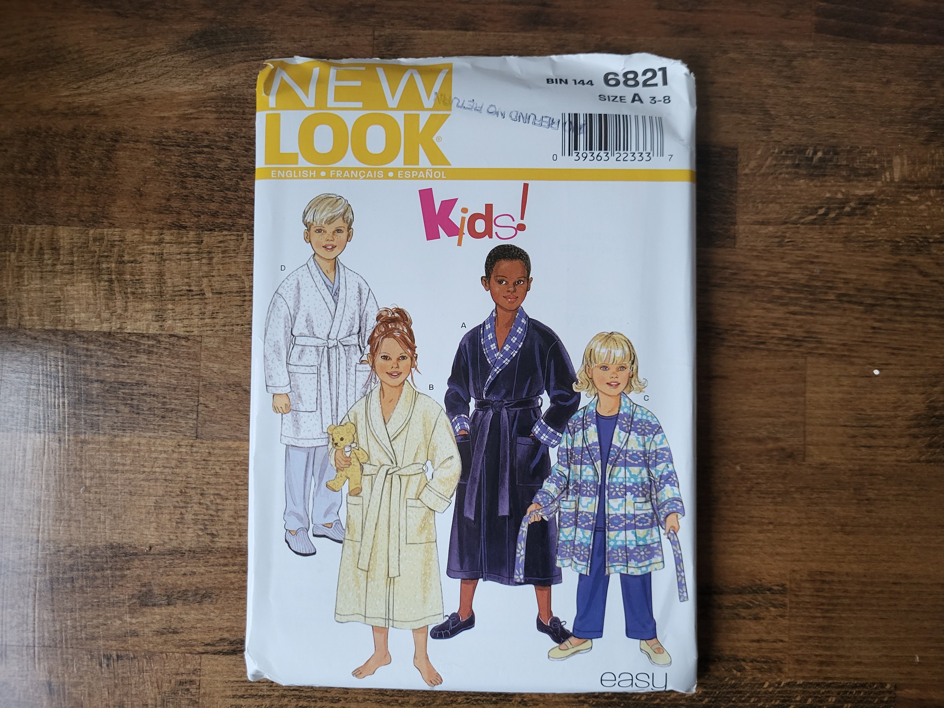 Toddler Robe Pattern New Look 6821 Child Bathrobe Pattern, Girls Robe Pattern, Boys Robe ...