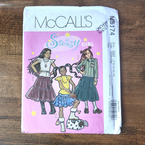 McCall’s M5174 Girls Skirt Pattern, Girls Tiered Skirt Pattern, Girls Butterfly Sleeve Top Pattern, Girls Long Skirt Pattern *Size 7 to 14*