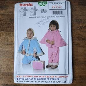 Burda 9632 Toddler Cape Pattern, Baby Cape Pattern, Toddler Car Poncho Pattern, Baby Car Poncho Pattern, Baby Fleece Pants *Size 6M-3yrs*