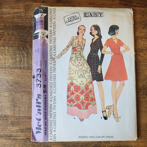 McCall's 3773 Womens Dress Pattern, 70s Dress Pattern, 70s Maxi Dress, Modest Dress Pattern, Summer Dress Pattern *Size 11, B33.5* UNCUT