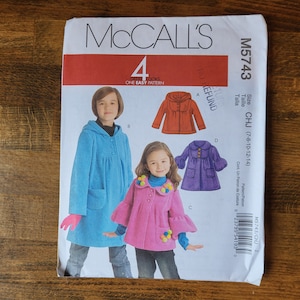 McCall&#39;s M5743 Girls Fleece Jacket, Teen Fleece Jacket, Flared Jacket Pattern, Girls Hooded Jacket Pattern *Size 7 to 14* UNCUT