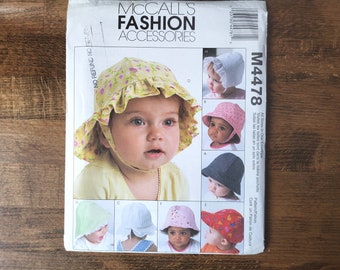 McCall's M4478 Baby Hat Pattern, Infant Sun Hat Pattern, Baby Bucket Hat Pattern, Infant Baseball Hat Pattern, Sewing for Baby, Baby Bonnet