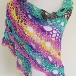 Handmade Crochet Rainbow Pastel Virus Shawl in Unique Unicorn