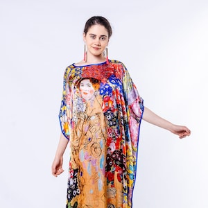 Silk Long Dress Kaftan | Gustav Klimt Maria Munk Boho | Christmas Gift | One Size | Home Dress | Silk Dress | Gift For Her | %100 Silk Dress