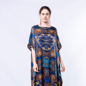 Mandala pattern pure silk long dress