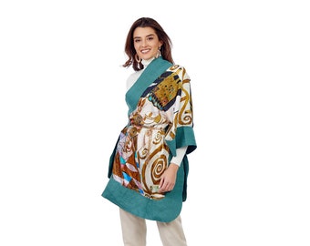 Nomads Felt Gustav Klimt Expactation Silk Felt Shawl women silk shawl, special gift, silk shawl, felt art, painting, natural fiber, design