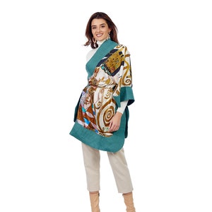 Nomads Felt Gustav Klimt Expactation Silk Felt Shawl women silk shawl, special gift, silk shawl, felt art, painting, natural fiber, design image 1