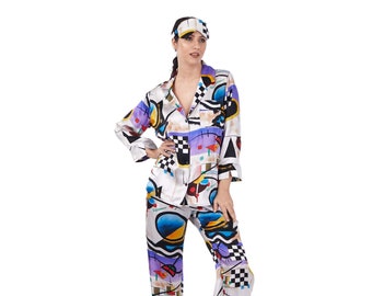 Pajamas, Sleepwear for Women, %100 Mulberry Silk Pyjamas, Pj's, Purple Nightwear, Sleeping Suit, Kandinsky Collective