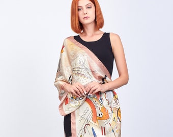 Large Square Silk Scarf Winter Accessories Lotus/ Bandana/ 100% Silk Neckerchief/ Headscarf/ Autumn