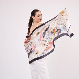 Pure Silk Scarf Wrap | Kandinsky Composition | 6 Momme Mulberry Silk Headband, Bag Accessory