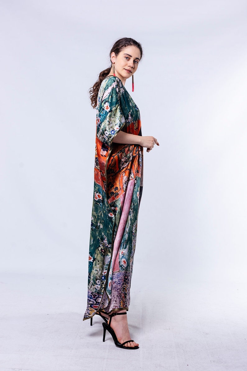 Full Lenght Silk Dress Maxi Size Caftan Silk Slip Dress Kaftan Beach Wear Silk Dress Womens Silk Kaftan Long Silk Caftan image 3