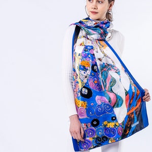 Foulard en soie pure, châle de demoiselle dhonneur, foulard en satin, foulard en soie, paréo, enveloppement, imprimé Gustav Klimt, châle de prière image 6