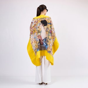 Handmade Silk Felted Women Poncho Yellow Gustav Klimt Lady with Fan Plus Size Luxury Wool Poncho Oversized Cardigan imagem 5