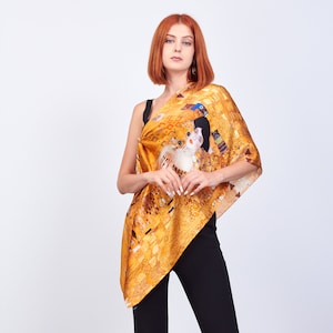 Mulberry Silk Gold Scarf | Bridesmaid Shawl | Gustav Klimt Adele Bloch Bauer