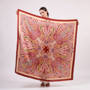 Large Size Silk Scarf Shawl | Big Size Wrap | High Quality Pure Silk Paisley (2) Shawl |Elegant Women Silk Shawl