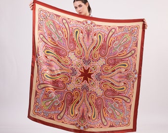 Large Size Silk Scarf Shawl | Big Size Wrap | High Quality Pure Silk Paisley (2) Shawl |Elegant Women Silk Shawl
