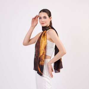 Pure Silk Long Scarf Wrap | Gustav Klimt The Kiss | 6 Momme Mulberry Silk Headband, Bag Accessory | Christmas Gift For Her | Trip Accessory