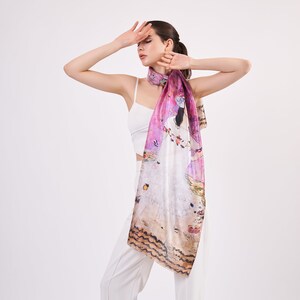 Pure Silk Scarf Wrap | Gustav Klimt Mada Primavesi | 6 Momme Mulberry Silk Headband, Bag Accessory