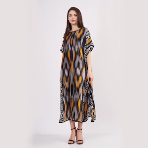 Pure Silk Long Dress | Black-Gold Maxi Kaftan | Oversized Dress for Women | Christmas Gift For Her | Trip Dress
